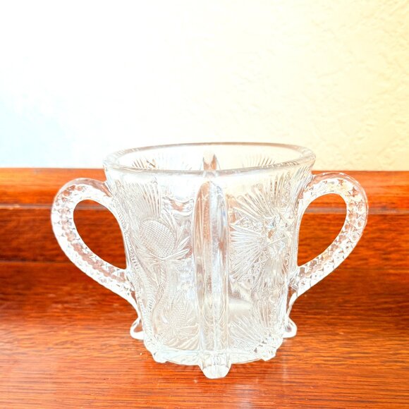 Antique Higbee - Paneled Thistle - Open Sugar Bowl / Spooner with Handles - EAPG - Picture 3 of 12